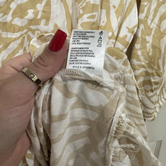 Patrons of Peace June Print Dress Ruffle Tiered 3/4 sleeves beige white Large L - Picture 11 of 12